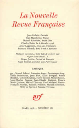 La Nouvelle Revue Française N° 279, mars 1976