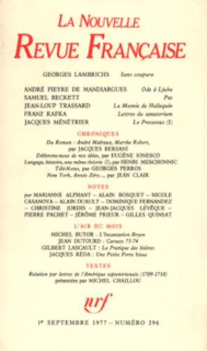 La Nouvelle Revue Française N° 296 sept 1977