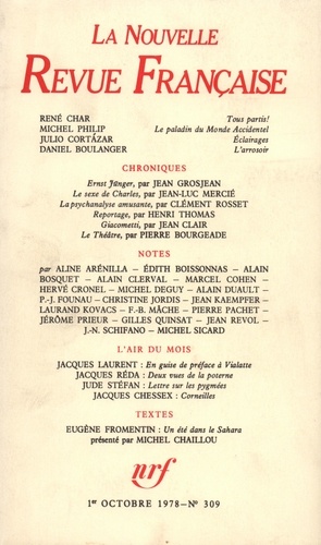 La Nouvelle Revue Française N° 309 octobre 1978
