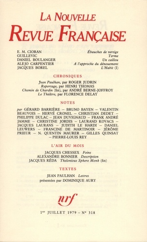 La Nouvelle Revue Française N° 318 juillet 1979