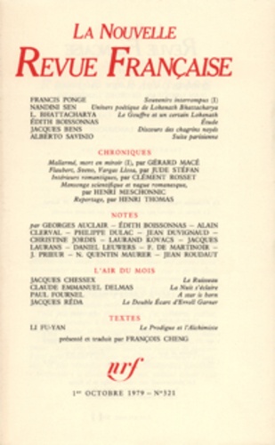La Nouvelle Revue Française N° 321 octobre 1979