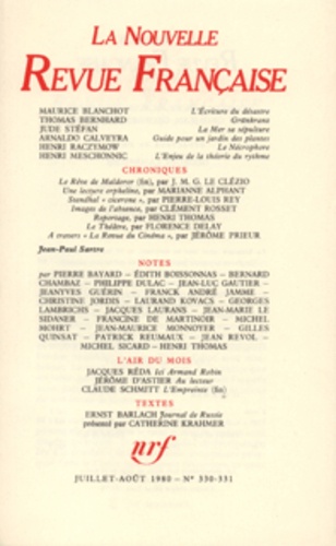 La Nouvelle Revue Française N° 330-331 Juillet-aout 1980