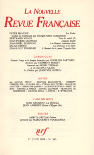 La Nouvelle Revue Française N° 365, juin 1983