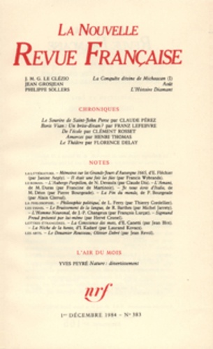 La Nouvelle Revue Française N° 383 décembre 1984