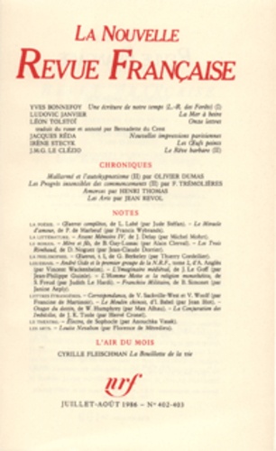 La Nouvelle Revue Française N° 403 Juillet-août 1986
