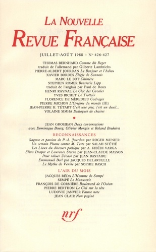 La Nouvelle Revue Française N° 426/427 Juillet-août 1988