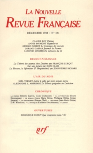 La Nouvelle Revue Française N° 431 décembre 1988