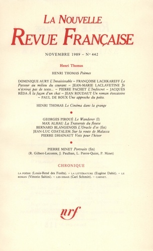La Nouvelle Revue Française N° 442,novembre 1989