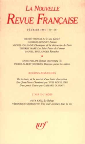 La Nouvelle Revue Française N° 457, février 1991