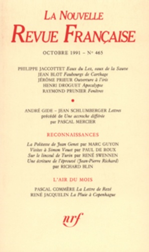 La Nouvelle Revue Française N° 465, octobre 1991