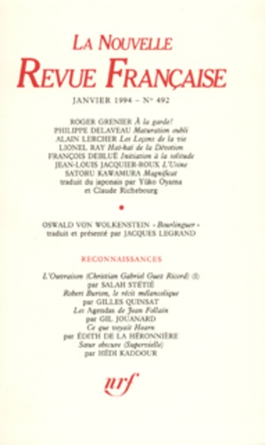 La Nouvelle Revue Française N° 492, janvier 1994