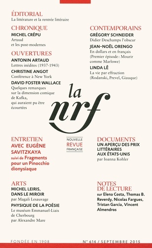 La Nouvelle Revue Française N° 614, Septembre 2015
