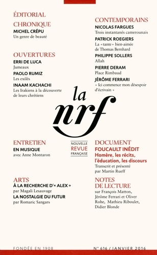 La Nouvelle Revue Française N° 616, Janvier 2016