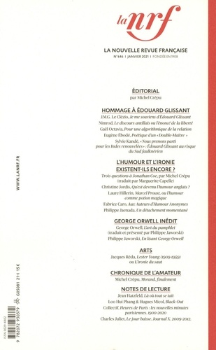 La Nouvelle Revue Française N° 646, janvier 2021