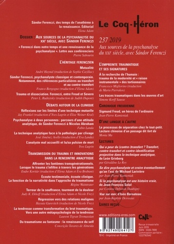 Le Coq-Héron N° 237, juin 2019 Aux sources de la psychanalyse du XXIe siècle, avec Sandor Ferenczi
