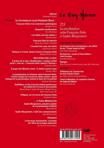 Le Coq-Héron N° 253, juin 2023 La psychanalyse selon Françoise Dolto et Sophie Morgenstern