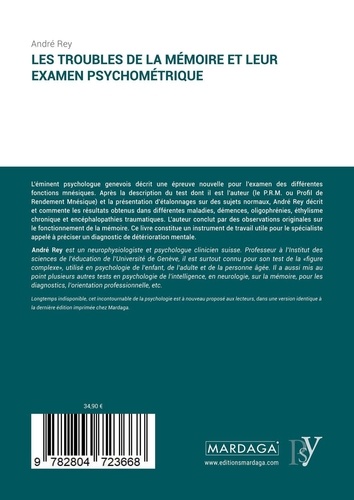 Les troubles de la mémoire et leur examen psychométrique