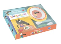 Mon premier coffret repas - Le livre Ptit loup naime que les pâtes avec une assiette, un bol, une fourchette et une cuillère.pdf