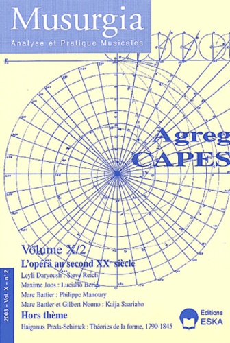Marc Battier et Leyli Daryoush - Musurgia Volume 10 N° 2/2003 : L'opéra au second XXe siècle.