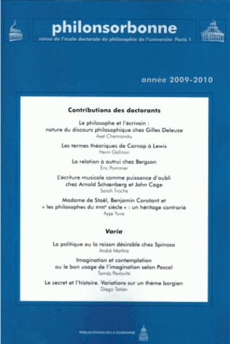  Publications de la Sorbonne - Philonsorbonne N° 4/Année 2009-2010 : .