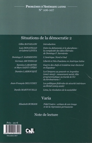 Problèmes d'Amérique latine N° 106-207 Situations de la démocratie. Volume 2