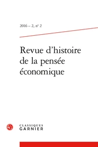 Revue d'histoire de la pensée économique N° 2/2016