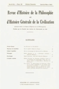 Revue d'Histoire de la Philosophie et d'Histoire Générale de la Civilisation N° 33, janvier 1943