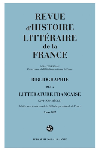 Revue d'histoire littéraire de la France 2023, Année 2022 2023 Bibliographie de la littérature française