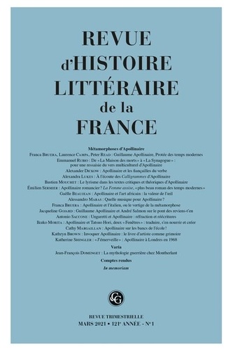 Revue d'histoire littéraire de la France N° 1, 2021 121e année. Varia