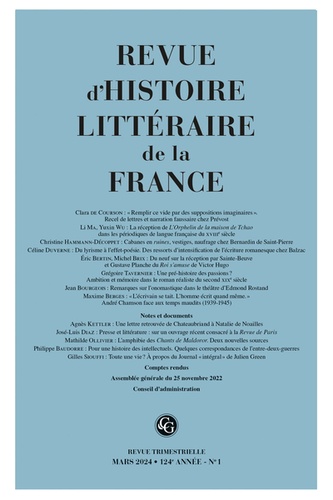 Revue d'histoire littéraire de la France N° 1, 2024 : Varia