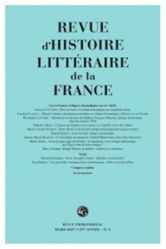 Revue d'histoire littéraire de la France N° 1, janvier 2017
