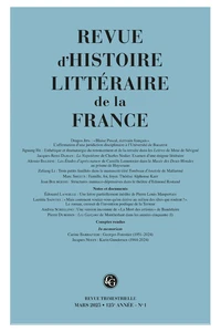 Revue d'histoire littéraire de la France N° 1, janvier-mars 2025