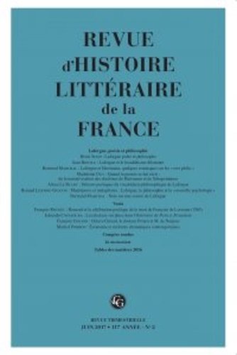 Revue d'histoire littéraire de la France N°2-2017