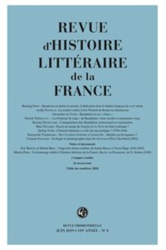 Revue d'histoire littéraire de la France N° 2/2019 119e année
