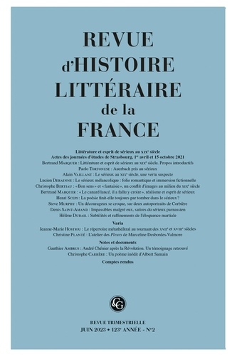 Revue d'histoire littéraire de la France N° 2, avril 2023 Varia