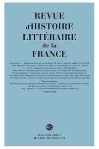 Revue d'histoire littéraire de la France N° 2, avril-juin 2025