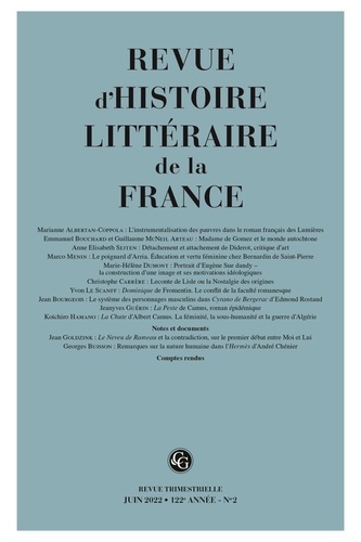Revue d'histoire littéraire de la France N° 2, juin 2022