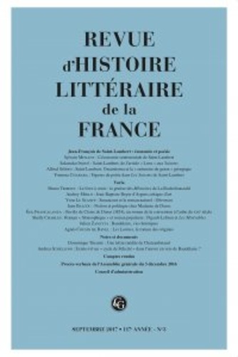 Revue d'histoire littéraire de la France N°3, 2017 Varia