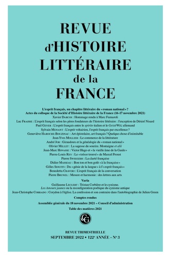 Revue d'histoire littéraire de la France N° 3 - 2022