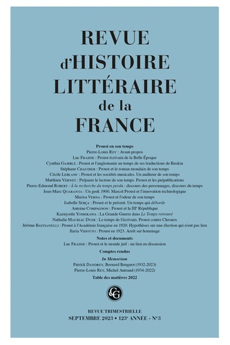 Revue d'histoire littéraire de la France N° 3, août 2023