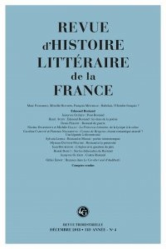 Revue d'histoire littéraire de la France N° 4 - 2018