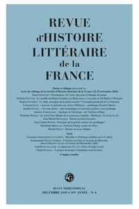 Revue d'histoire littéraire de la France N° 4, 2019