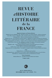 Emmanuel Bury - Revue d'histoire littéraire de la France N° 4, 2023 : Regards de femmes sur l'histoire littéraire.