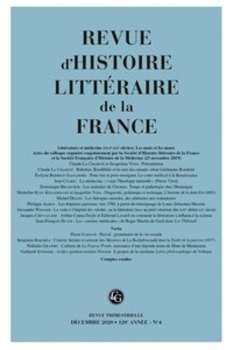 Revue d'histoire littéraire de la France N° 4, novembre 2020