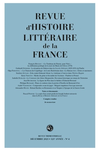 Revue d'histoire littéraire de la France N° 4, novembre-décembre 2021
