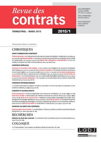 Emmanuelle Filiberti - Revue des contrats N° 1, 2015 : Droit commun des contrats.