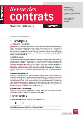  LGDJ - Revue des contrats N° 1, avril 2020 : .