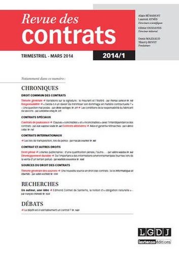 Denis Mazeaud et Thierry Revet - Revue des contrats N° 1 Mars 2014 : .