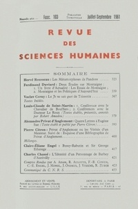  PU du Septentrion - Revue des Sciences Humaines N° 103, 7/1961 : .