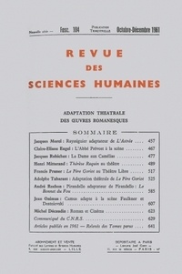  PU du Septentrion - Revue des Sciences Humaines N° 104, 10/1961 : .